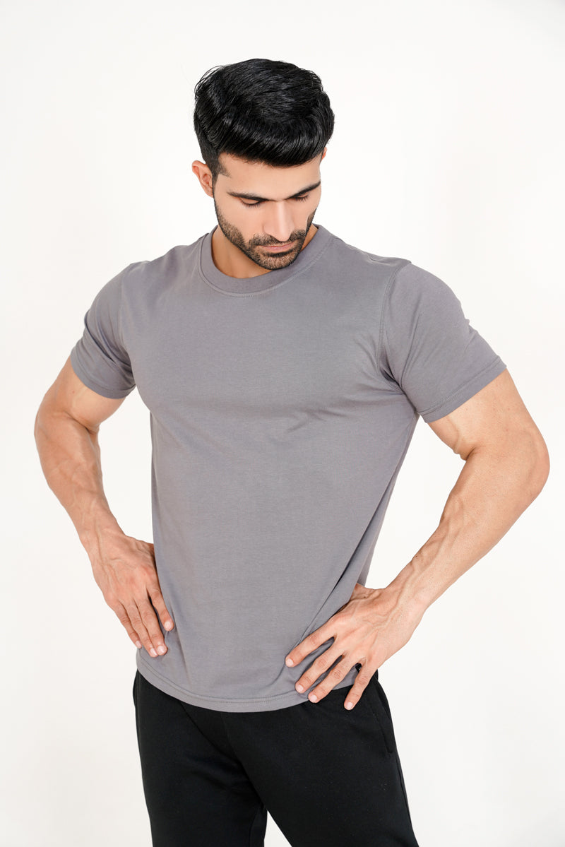 SMOKE GRAY BASIC COTTON TEE