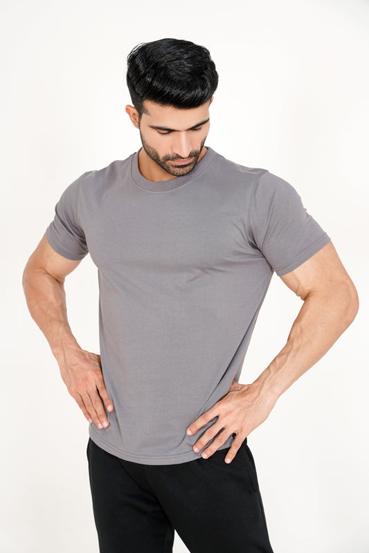 SMOKE GRAY BASIC COTTON TEE