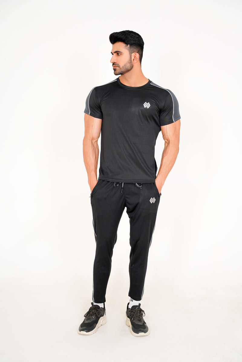 BLACK AND GRAY DRY-FIT TRACKSUIT